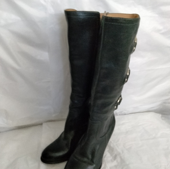 Frye Fiona 3 Strap Black Leather High Heel Womens  riding Boots Size 6M - Picture 12 of 16